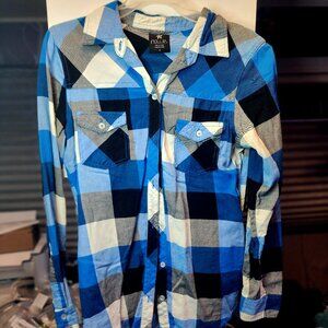 Blue, White, & Black Plaid Top